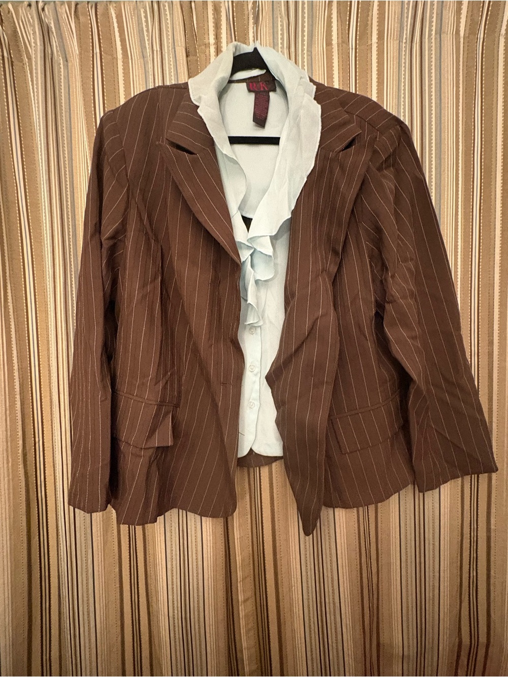 R&K Brown Pinstripe Blazer with attached Light Blue Blouse Layer